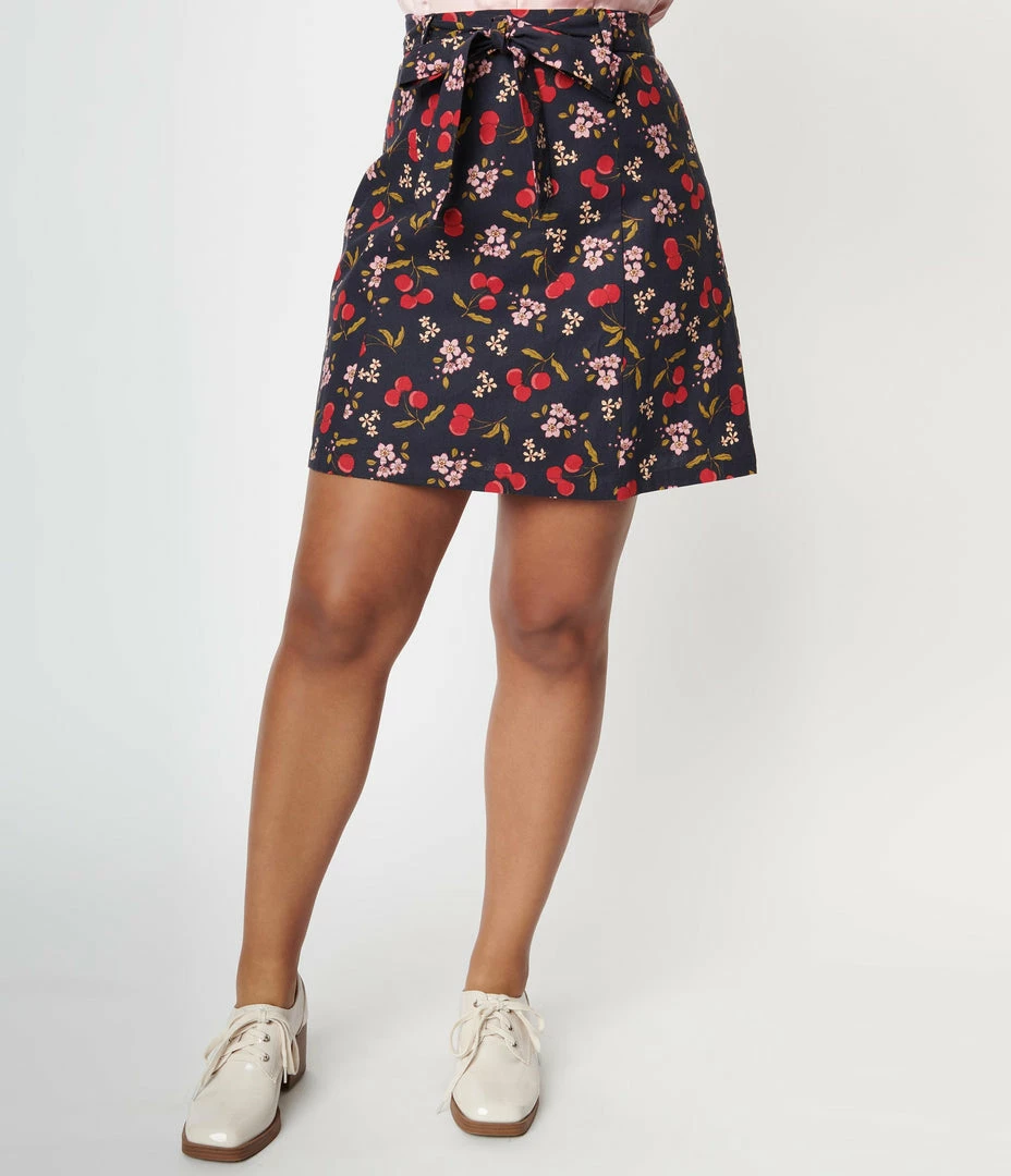 Factory X (Princess Highway) Sale Navy & French Cherry Print Mini Skirt