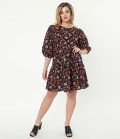 Factory X (Princess Highway) Navy & Cherry Print Babydoll Dress Sale