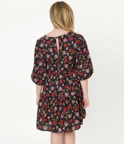 Factory X (Princess Highway) Navy & Cherry Print Babydoll Dress Sale