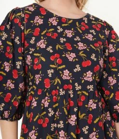 Factory X (Princess Highway) Navy & Cherry Print Babydoll Dress Sale