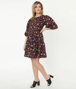 Factory X (Princess Highway) Navy & Cherry Print Babydoll Dress Sale