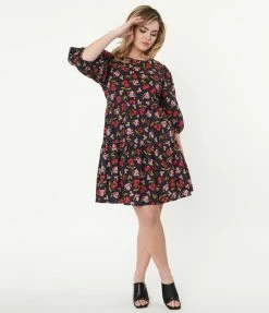 Factory X (Princess Highway) Navy & Cherry Print Babydoll Dress Sale