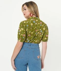 Factory X (Princess Highway) Green & Yellow Floral Blouse Sale