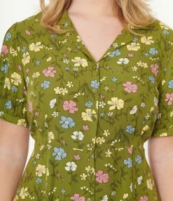 Factory X (Princess Highway) Sale Green & Yellow Floral Fit & Flare Dress