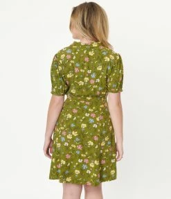 Factory X (Princess Highway) Sale Green & Yellow Floral Fit & Flare Dress