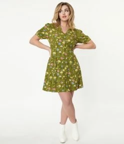 Factory X (Princess Highway) Sale Green & Yellow Floral Fit & Flare Dress