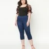 Smak Parlour Plus Size Dark Denim Heart Pocket Smarty Pants Capris Sale