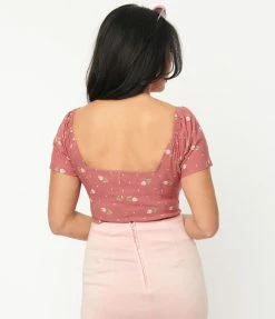 Sale Unique Vintage Rose & Pink Tulip Print Nora Top