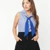 Unique Vintage Blue & White Stripe Bow Truvy Top Sale
