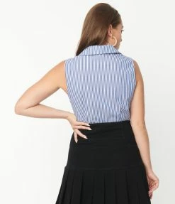 Unique Vintage Blue & White Stripe Bow Truvy Top Sale