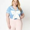 Sale Unique Vintage Plus Size Periwinkle & White Polka Dots Candy Sailor Blouse