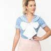 Unique Vintage Periwinkle & White Polka Dots Candy Sailor Blouse Sale