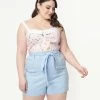 Unique Vintage Plus Size Light Blue High Waist Tied & True Shorts