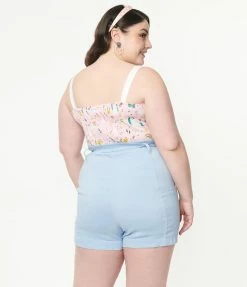 Unique Vintage Plus Size Light Blue High Waist Tied & True Shorts