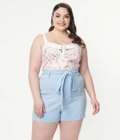 Unique Vintage Plus Size Light Blue High Waist Tied & True Shorts