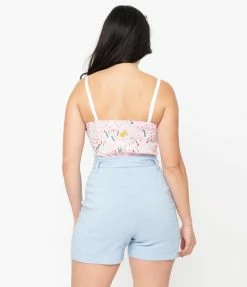 Unique Vintage Light Blue High Waist Tied & True Shorts
