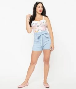 Unique Vintage Light Blue High Waist Tied & True Shorts