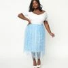 Sale Unique Vintage Plus Size Periwinkle Tulle & White Daisy Hilty Skirt