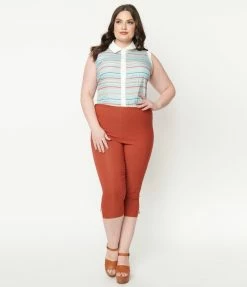 Unique Vintage Plus Size Rust Rachelle Capri Pants Sale