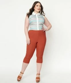 Unique Vintage Plus Size Rust Rachelle Capri Pants Sale