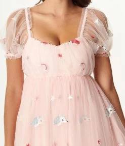 Unique Vintage Pink & Unicorn Mesh Babydoll Belle Dress Sale