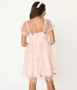 Unique Vintage Pink & Unicorn Mesh Babydoll Belle Dress Sale
