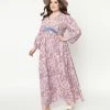 Sale Unique Vintage Plus Size Pink Paisley Print Buttercup Maxi Dress