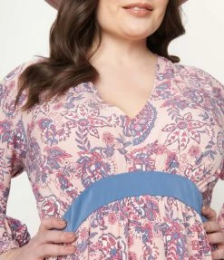 Sale Unique Vintage Plus Size Pink Paisley Print Buttercup Maxi Dress