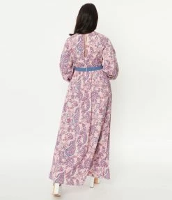 Unique Vintage Pink Paisley Print Buttercup Maxi Dress Sale
