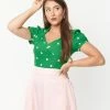 Unique Vintage Green Polka Dots Chloe Top