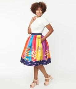 Barbie X Unique Vintage Rainbow Barbie Disco Gellar Swing Skirt Fan Flair