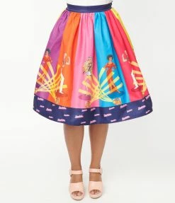 Barbie X Unique Vintage Rainbow Barbie Disco Gellar Swing Skirt Fan Flair