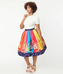 Barbie X Unique Vintage Rainbow Barbie Disco Gellar Swing Skirt Fan Flair