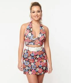 Sale Smak Parlour Black & Purple Retro Floral Feelin Groovy Crop Top