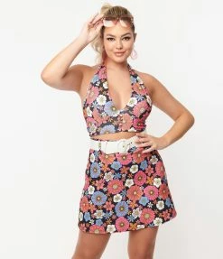 Sale Smak Parlour Black & Purple Retro Floral Feelin Groovy Crop Top