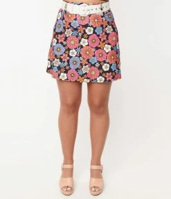 Smak Parlour Black & Purple Retro Floral Easy Does It Mini Skirt Sale