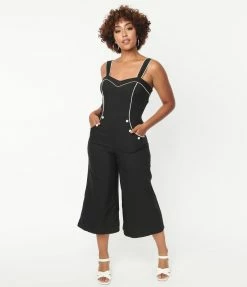 Unique Vintage Black Nautical Retro Ready Jumpsuit