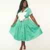Sale Unique Vintage Plus Size Seafoam & White Polka Dot Seas The Day Swing Dress