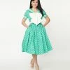 Unique Vintage Seafoam & White Polka Dot Seas The Day Swing Dress Sale