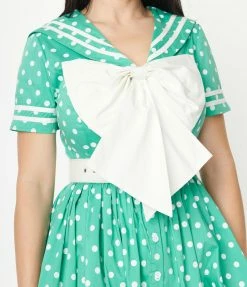 Unique Vintage Seafoam & White Polka Dot Seas The Day Swing Dress Sale