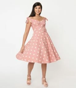 Unique Vintage Pink & Daisy Print Prairie Swing Dress