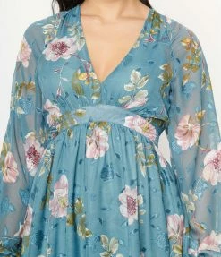Sale Unique Vintage Teal & Purple Floral Print Buttercup Maxi Dress