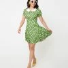 Unique Vintage Green & White Daisy Margot Fit & Flare Dress