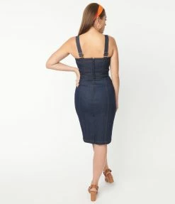 Unique Vintage Dark Denim Kathleen Wiggle Dress Sale