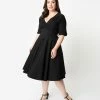 New Arrivals! Unique Vintage Plus Size Black Delores Swing Dress With Sleeves