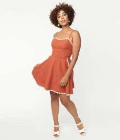 Unique Vintage Rust Follow Your Heart Fit & Flare Dress Sale