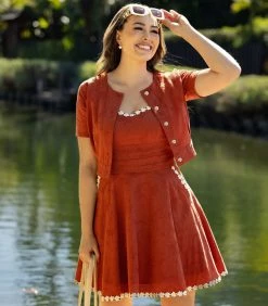 Unique Vintage Rust Follow Your Heart Fit & Flare Dress Sale