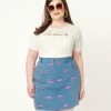 Barbie X Unique Vintage Plus Size Barbie Logo Denim Mini Skirt Fan Flair