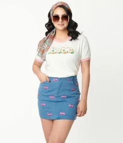Fan Flair Barbie X Unique Vintage Barbie Logo Denim Mini Skirt
