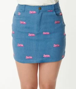 Fan Flair Barbie X Unique Vintage Barbie Logo Denim Mini Skirt